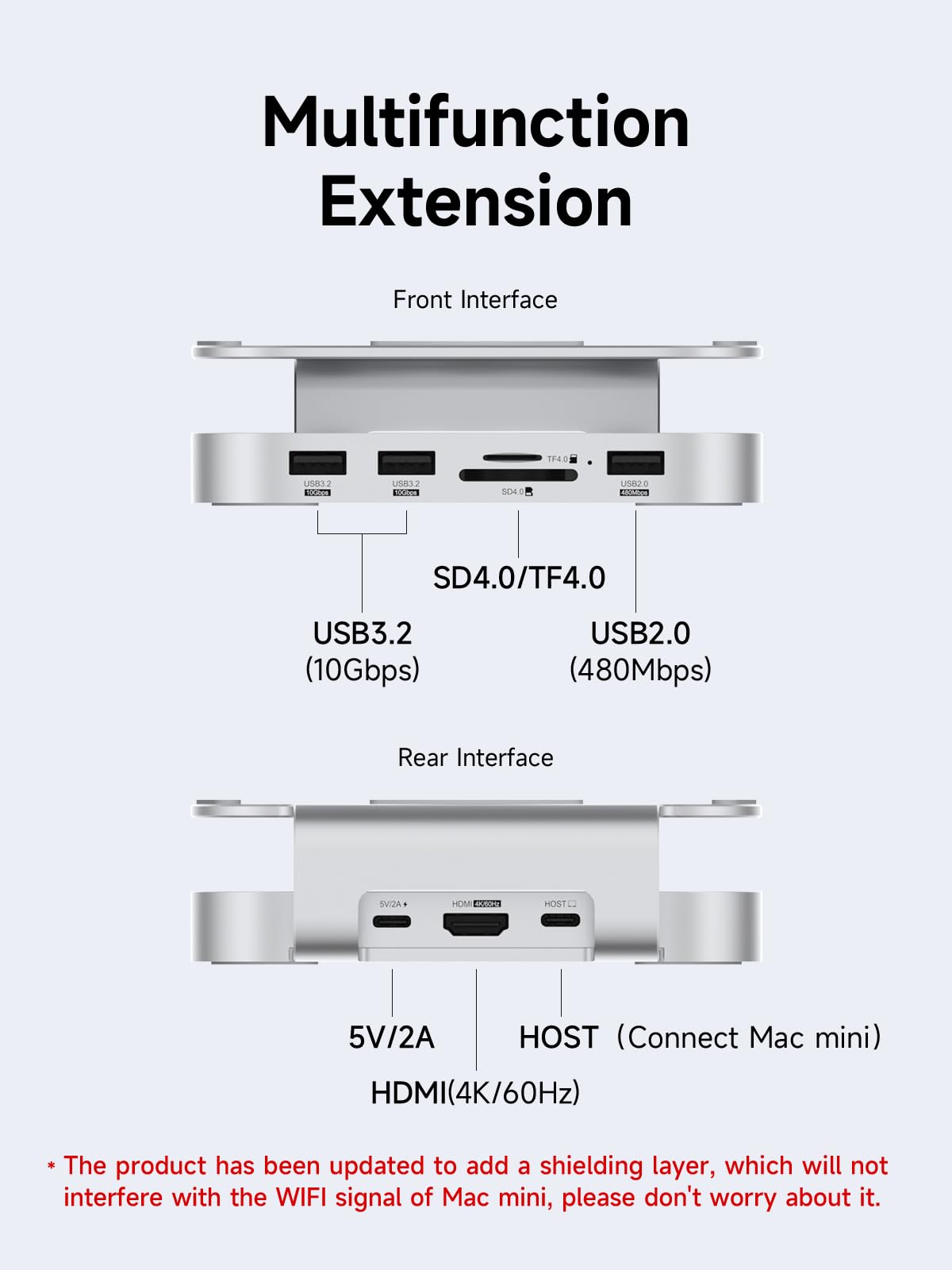 Hagibis Mac Mini M4 Hub & Stand with SSD Enclosure, 3 in 1 USB Type-C Docking Station with M.2 NVMe SSD Case, 4K@60Hz HDMI, 10Gbps USB3.2 Gen2, SD4.0, TF4.0, 5V/2A Power Supply for M4 Pro (MC60H)