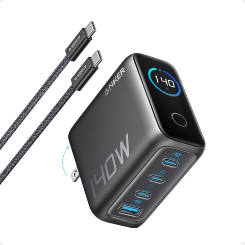 Anker Laptop Charger, 140W USB C Charger, 4-Port Multi-Device Fast Charging, Advanced GaN Power Adapter, Intuitive Touch Controls, for MacBook, iPhone 16 Series, Samsung Galaxy, Pixel, and More
