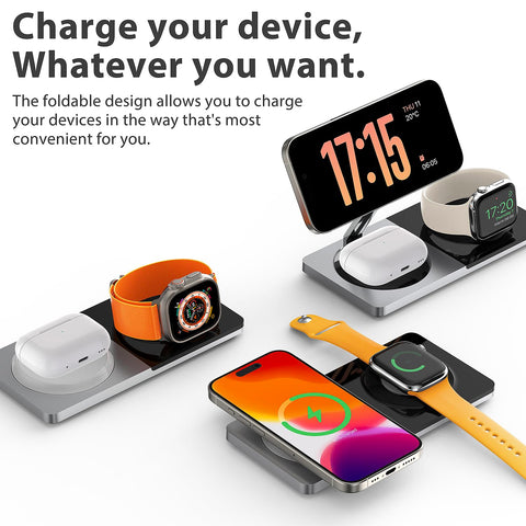 3 in 1 Charging Station for Apple Devices: Mag-Safe Charger Stand Fast Charging, Wireless Charger for iPhone 16/15/14/13/12 Series, Apple Watch Series 1-9/Ultra, AirPods Pro,30W USB Charger (Black)
