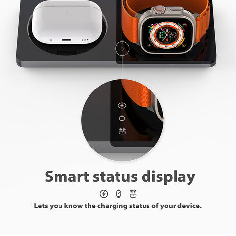 3 in 1 Charging Station for Apple Devices: Mag-Safe Charger Stand Fast Charging, Wireless Charger for iPhone 16/15/14/13/12 Series, Apple Watch Series 1-9/Ultra, AirPods Pro,30W USB Charger (Black)