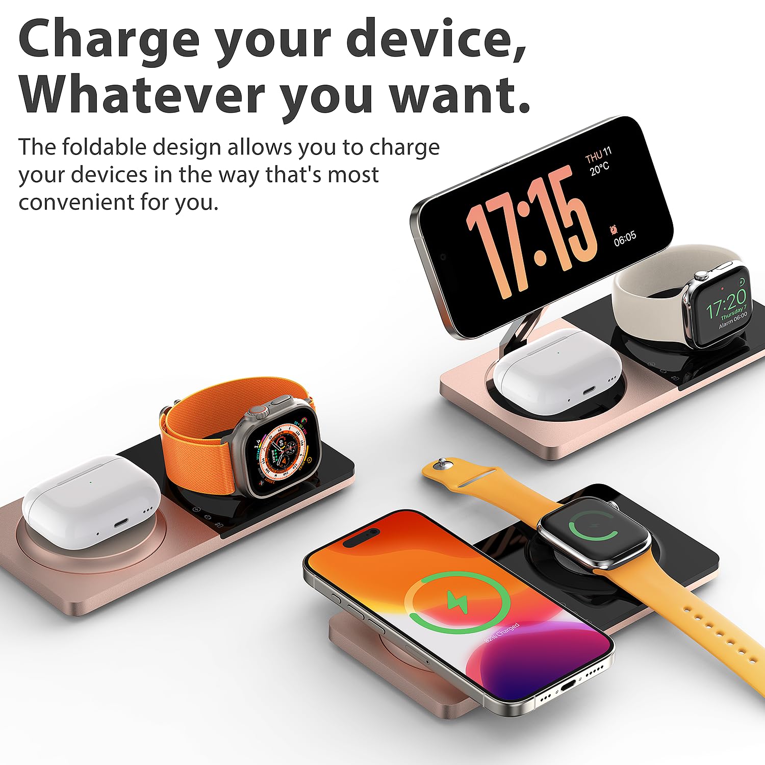 3 in 1 Charging Station for Apple Devices: Mag-Safe Charger Stand Fast Charging, Wireless Charger for iPhone 16/15/14/13/12 Series, Apple Watch Series 1-9/Ultra, AirPods Pro,30W USB Charger (Black)