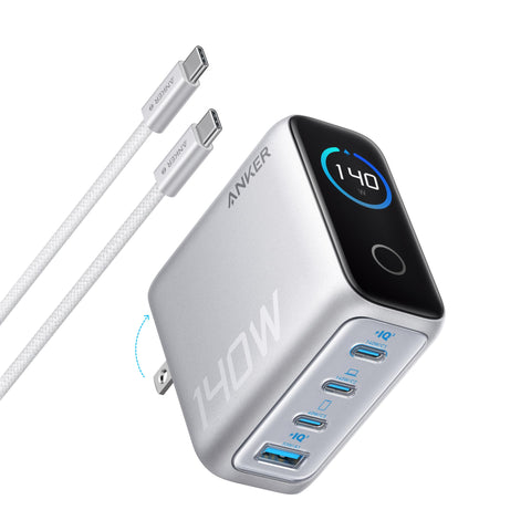 Anker Laptop Charger, 140W USB C Charger, 4-Port Multi-Device Fast Charging, Advanced GaN Power Adapter, Intuitive Touch Controls, for MacBook, iPhone 16 Series, Samsung Galaxy, Pixel, and More