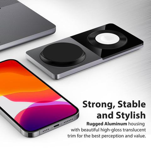 3 in 1 Charging Station for Apple Devices: Mag-Safe Charger Stand Fast Charging, Wireless Charger for iPhone 16/15/14/13/12 Series, Apple Watch Series 1-9/Ultra, AirPods Pro,30W USB Charger (Black)
