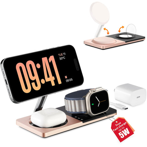 3 in 1 Charging Station for Apple Devices: Mag-Safe Charger Stand Fast Charging, Wireless Charger for iPhone 16/15/14/13/12 Series, Apple Watch Series 1-9/Ultra, AirPods Pro,30W USB Charger (Black)