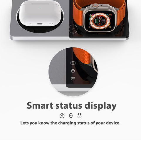 3 in 1 Charging Station for Apple Devices: Mag-Safe Charger Stand Fast Charging, Wireless Charger for iPhone 16/15/14/13/12 Series, Apple Watch Series 1-9/Ultra, AirPods Pro,30W USB Charger (Black)
