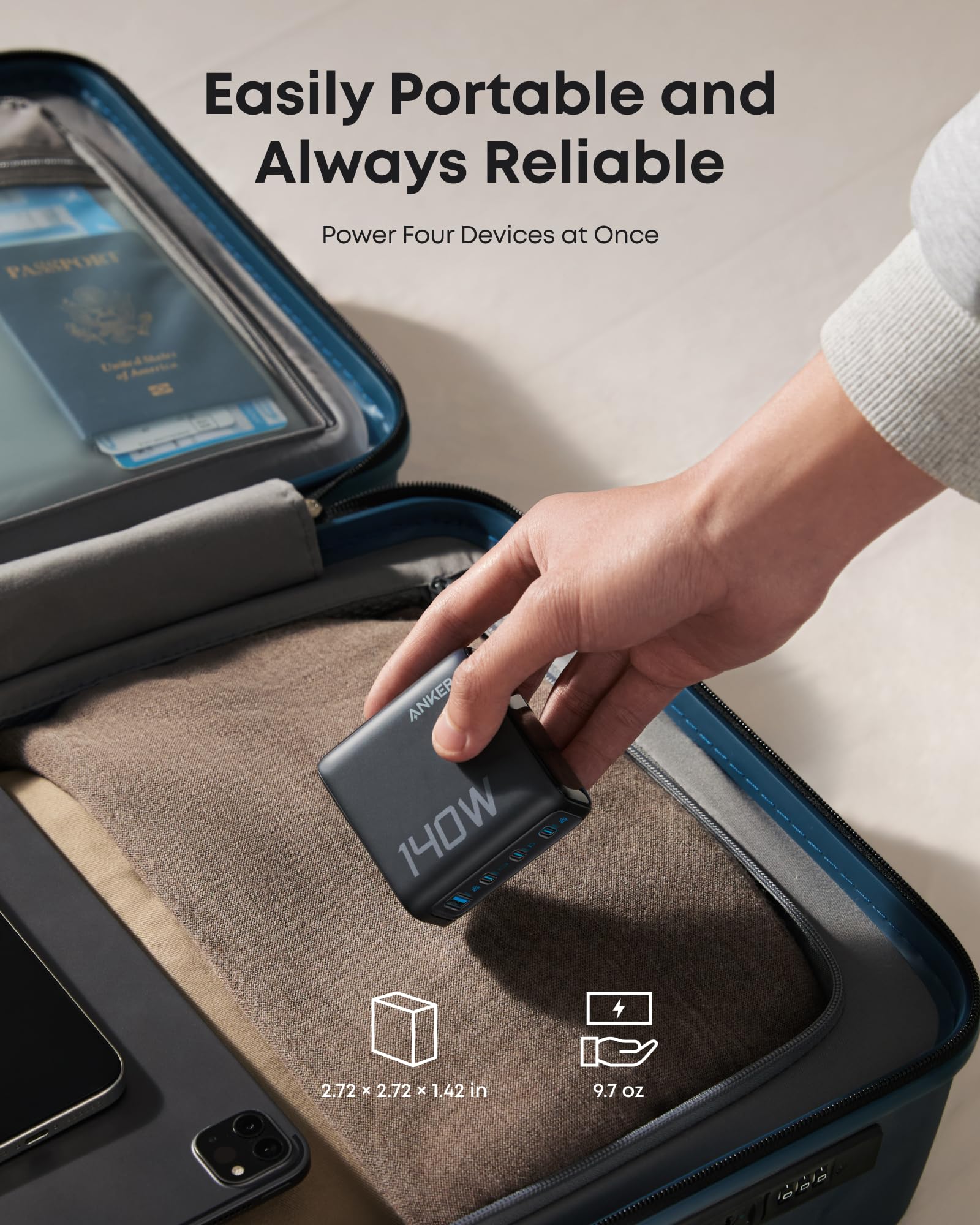 Anker Laptop Charger, 140W USB C Charger, 4-Port Multi-Device Fast Charging, Advanced GaN Power Adapter, Intuitive Touch Controls, for MacBook, iPhone 16 Series, Samsung Galaxy, Pixel, and More