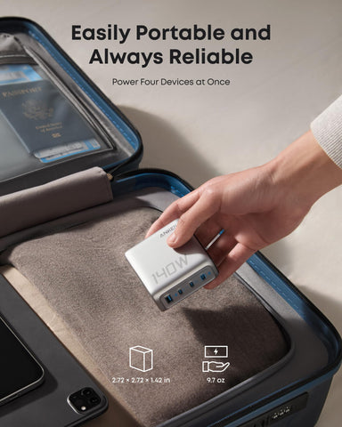 Anker Laptop Charger, 140W USB C Charger, 4-Port Multi-Device Fast Charging, Advanced GaN Power Adapter, Intuitive Touch Controls, for MacBook, iPhone 16 Series, Samsung Galaxy, Pixel, and More