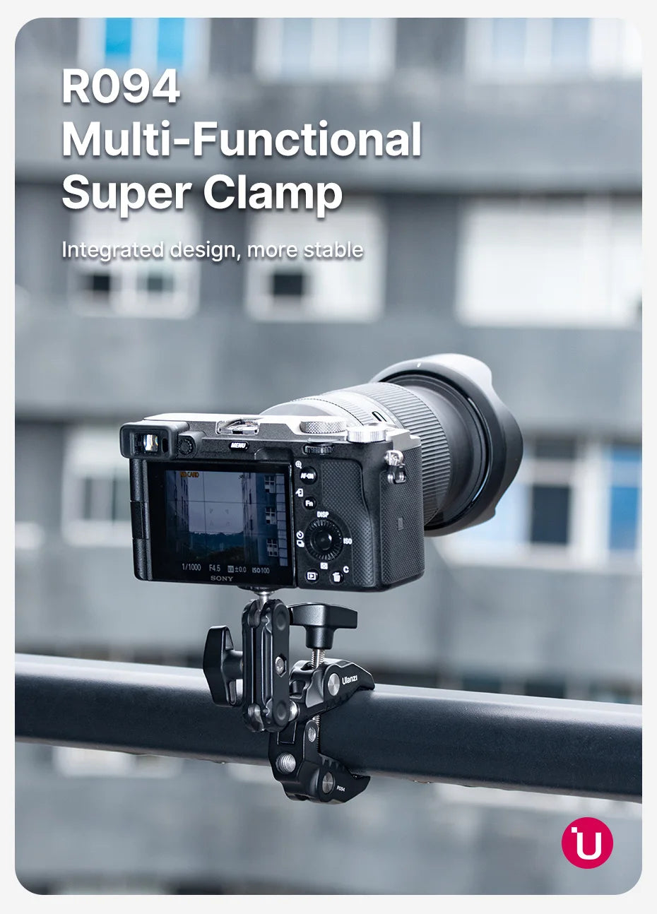 Ulanzi R094 Metal Super Clamp with Double Ball Head Magic Arm Clamp with 1/4" 3/8" Hole for DSLR Camera Monitor Light Mic Mount