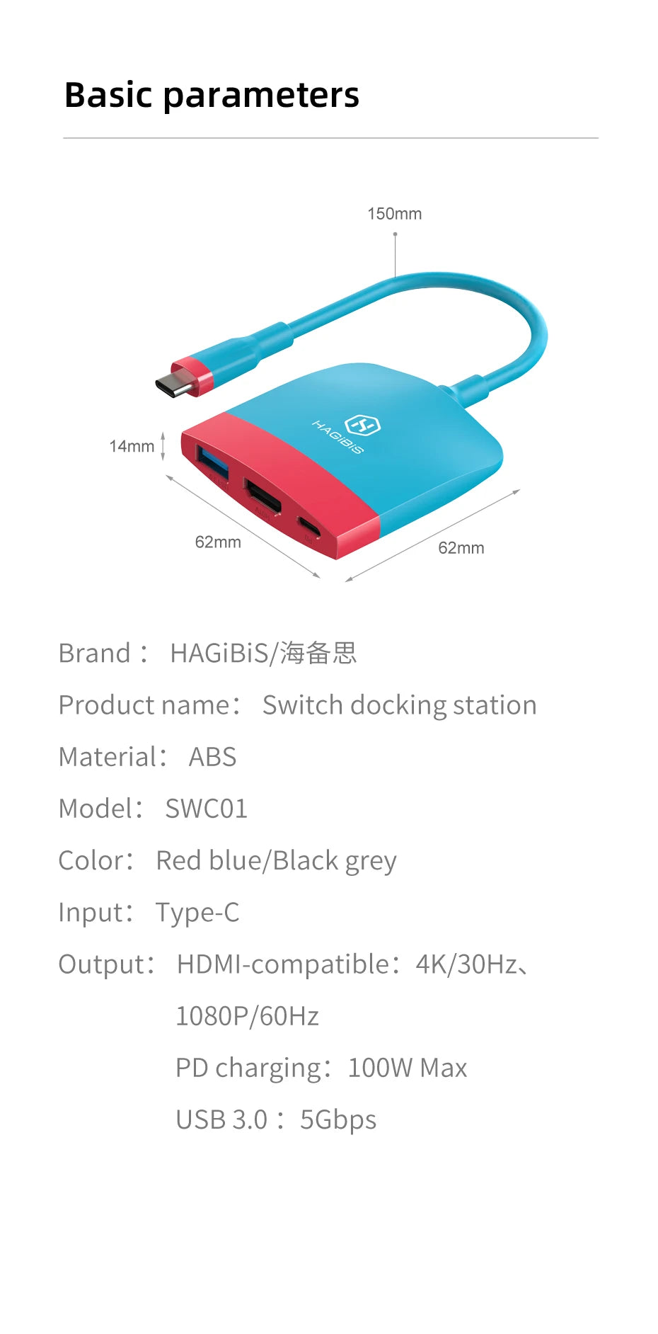 Hagibis Switch Dock TV Dock for Nintendo Switch Portable Docking Station USB C to 4K HDMI-compatible USB 3.0 Hub for Macbook Pro
