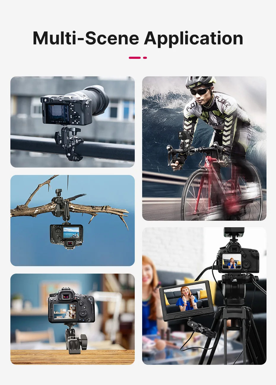 Ulanzi R094 Metal Super Clamp with Double Ball Head Magic Arm Clamp with 1/4" 3/8" Hole for DSLR Camera Monitor Light Mic Mount
