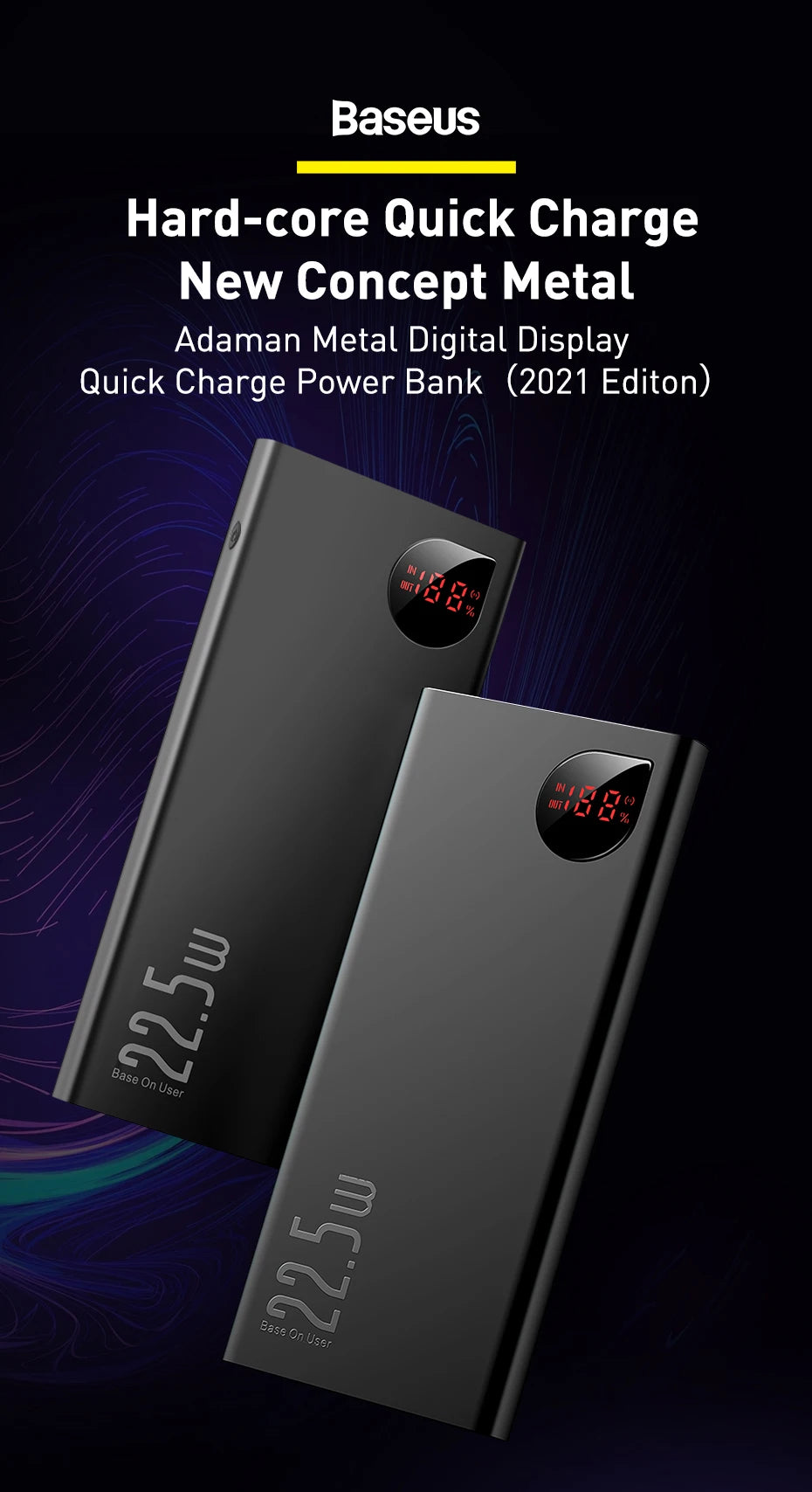 Baseus Power Bank 10000mAh 22.5W PD Fast Charging Powerbank Portable External Battery For iPhone 15 14 12 13 Pro Samsung Huawei