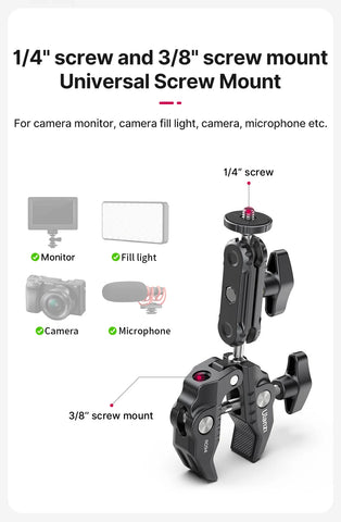 Ulanzi R094 Metal Super Clamp with Double Ball Head Magic Arm Clamp with 1/4" 3/8" Hole for DSLR Camera Monitor Light Mic Mount