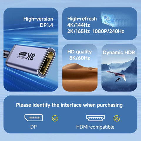 Hagibis USB C to DisplayPort 1.4 Cable Thunderbolt 3/4 to 8K@60Hz 4K@144Hz DP Bidirectional 2K165Hz for MacBook Pro Air iMac XPS