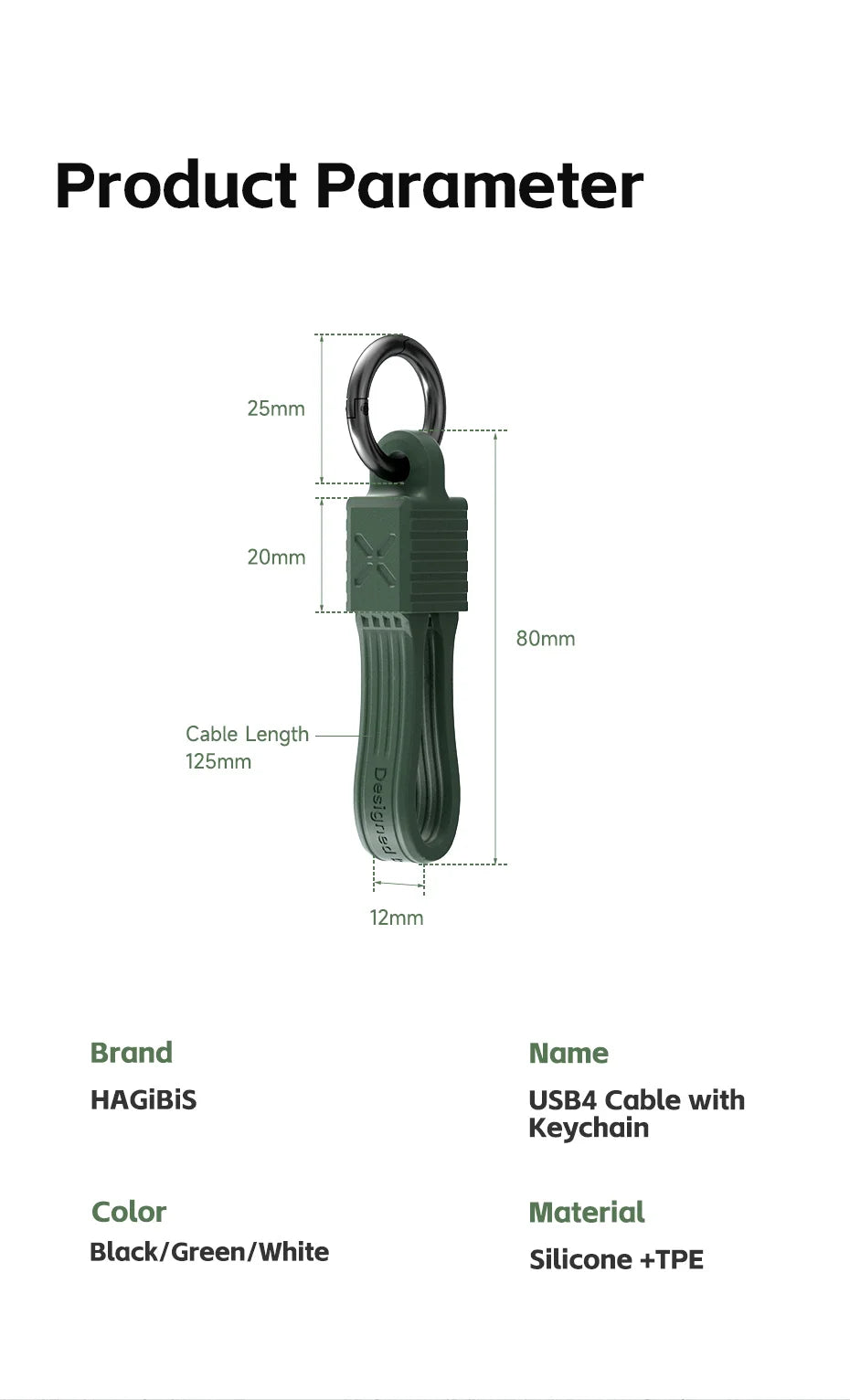 Hagibis USB 4 Cable Portable Keychain Short USB C to Type C Cable 240W 40Gbps for Thunderbolt 3/4 iPhone 16 Pro SSD Power Bank