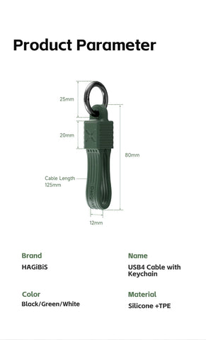 Hagibis USB 4 Cable Portable Keychain Short USB C to Type C Cable 240W 40Gbps for Thunderbolt 3/4 iPhone 16 Pro SSD Power Bank