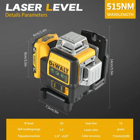 2025 Dewalt DW089LG 12 Lines 3 Sides*360 Degree Vertical 12V Lithium Battery Laser Level Horizontal Green Meter Outdoor