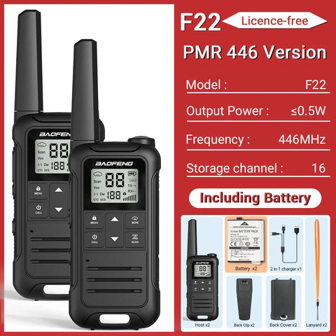 2PCS Baofeng F22 Walkie Talkie Portable Mini Communication Radio Profesional PMR446 /FRS Talkie Walkies Transceiver Radio