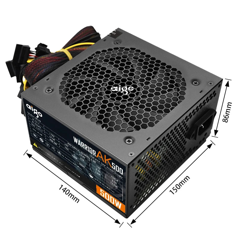 Aigo AK 500W PC PSU Power Supply Unit Black Gaming Quiet 120mm RGB Fan 24pin 12V ATX Desktop Computer Power Supply for BTC