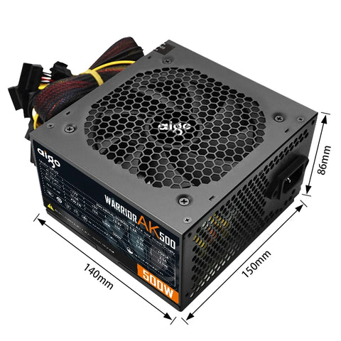 Aigo AK 500W PC PSU Power Supply Unit Black Gaming Quiet 120mm RGB Fan 24pin 12V ATX Desktop Computer Power Supply for BTC