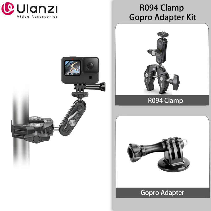 Ulanzi R094 Metal Super Clamp with Double Ball Head Magic Arm Clamp with 1/4" 3/8" Hole for DSLR Camera Monitor Light Mic Mount