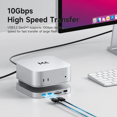 Hagibis USB C Hub with M.2 SSD Enclosure for Mac Mini M4/M4 Pro Stand Type-C Docking Station SSD Case USB3.2 Gen2 SD4.0 TF4.0