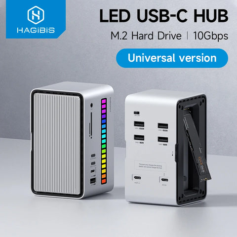 Hagibis USB C Docking Station Type-c to M.2 SSD Enclosure USB 3.1 3.0 SD/TF 3.5mm AUX Adapter USB-C Hub for Laptop iPad Macbook
