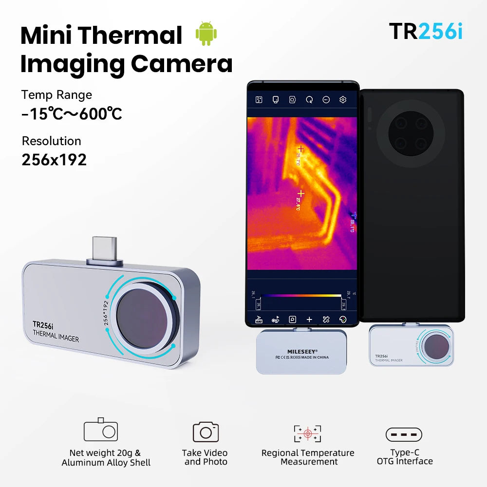MILESEEY Thermal Camera Android TR160i TR256i 256x192 Infrared Thermal Imager for Phone, Panel PCB Circuit Repair Tool