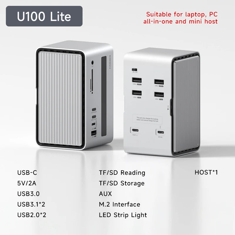 Hagibis USB C Docking Station Type-c to M.2 SSD Enclosure USB 3.1 3.0 SD/TF 3.5mm AUX Adapter USB-C Hub for Laptop iPad Macbook
