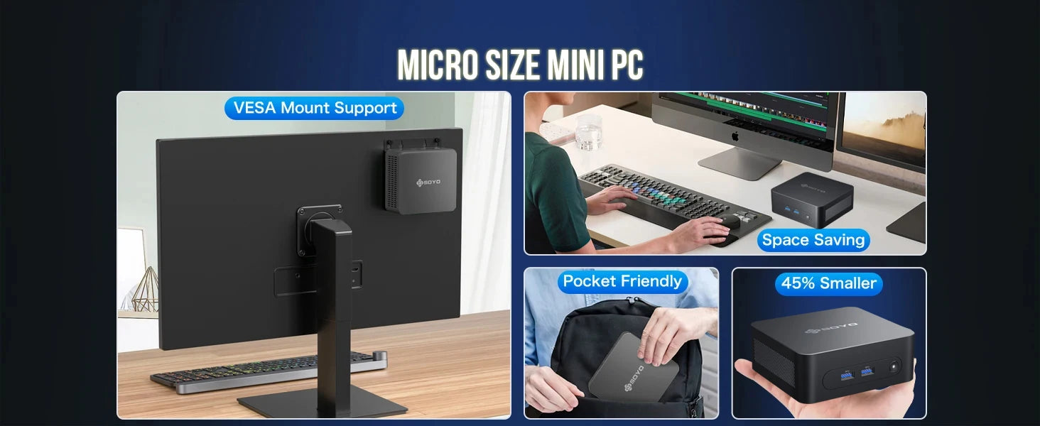 SOYO M2 PLUS 2  Mini PC Intel Alder Lake N100 Windows 11 Pro MiniPC 16GB DDR4  512GB PCIe M.2 SSD WiFi 5 BT5.0 Desktop Computer