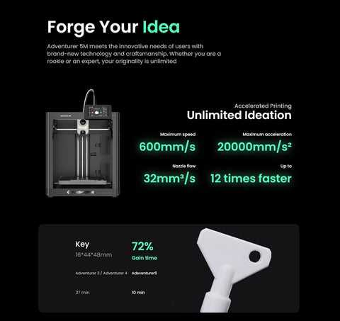 Flashforge Adventurer 5M 3d Printer High Speed Full-auto Leveling Direct Extruder Flexible PEI Plate Power Loss Recovery