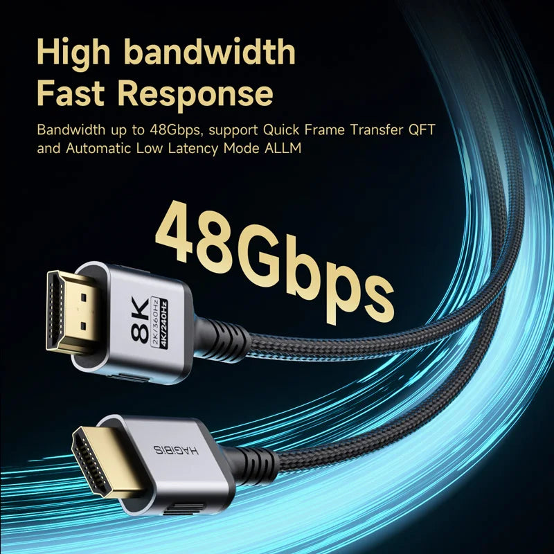 Hagibis 8K HDMI-Compatible Cable High Speed Cord 4K 240Hz 2K 360Hz 8K 60Hz Compatible with Roku TV/PS5/HDTV/Xbox/Switch/Laptops