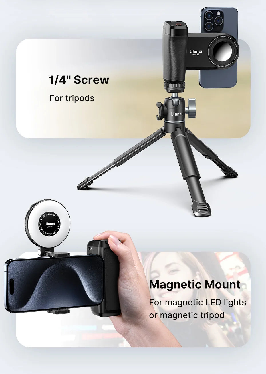 Ulanzi MA35 MagSafe Smartphone Camera Shutter Grip Bluetooth Selfie Handle As Camera Photo Stabilizer Vertical Horizontal Shoot