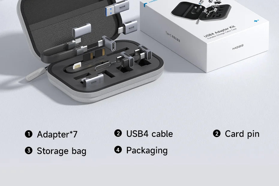Hagibis Multi USB C Adapter Kit Short USB4 Fast Charging Cable Set Storage Box USB to Type-c Compatible with Thunderbolt 4/3