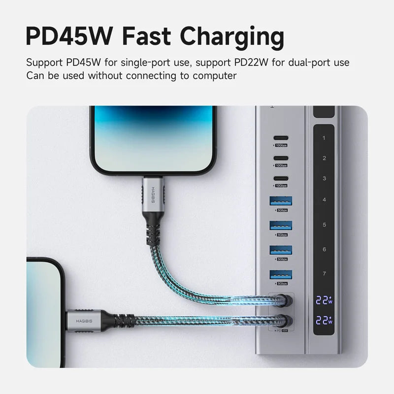 Hagibis USB C HUB Type-C Docking Station Individual On/Off Switches With LED Display 10Gbps USB C Splitter for Macbook Pro Air