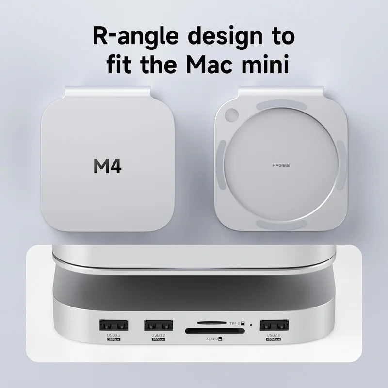 Hagibis USB C Hub with M.2 SSD Enclosure for Mac Mini M4/M4 Pro Stand Type-C Docking Station SSD Case USB3.2 Gen2 SD4.0 TF4.0