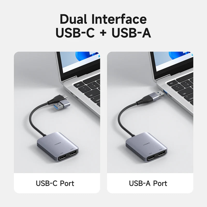 Hagibis USB-A/C to HDMI-Compatible Adapter MST Dual Monitor Converter Triple Display Compatible with M1/M2/M3 Windows Mac Laptop