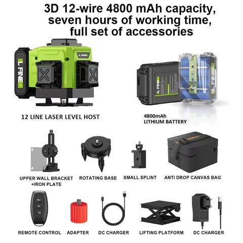 LFINE 3D/4D Laser Level 12/16 Lines Horizontal And Vertical With Remote Control 8 Lines 360°Self-leveling Laser Levels