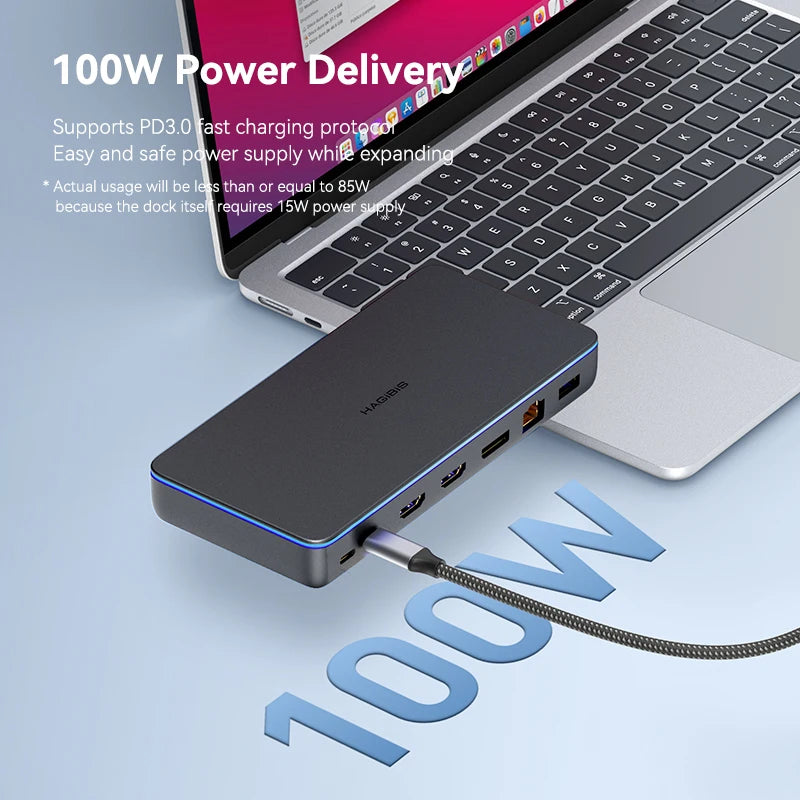 Hagibis DisplayLink USB C Docking Station Triple Display 3 Monitors with DP MST Hub 100W PD RJ45 LED for MacBook M1 M2 Windows