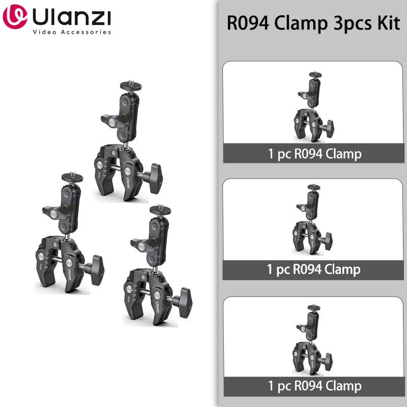 Ulanzi R094 Metal Super Clamp with Double Ball Head Magic Arm Clamp with 1/4" 3/8" Hole for DSLR Camera Monitor Light Mic Mount