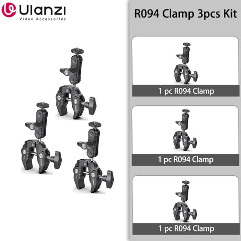 Ulanzi R094 Metal Super Clamp with Double Ball Head Magic Arm Clamp with 1/4" 3/8" Hole for DSLR Camera Monitor Light Mic Mount