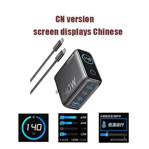 Anker ZOLO 140W GaN 4 Port Charger PPS Laptop for iPhone MacBook Pro Air iPad Galaxy S24 Dell XPS 13