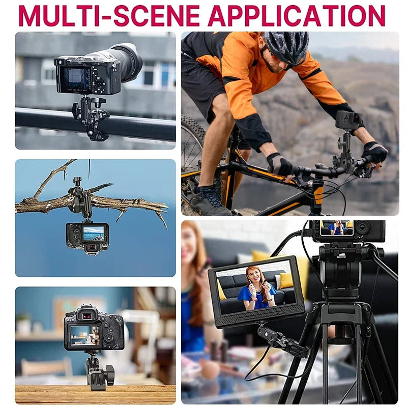 Ulanzi R094 Metal Super Clamp with Double Ball Head Magic Arm Clamp with 1/4" 3/8" Hole for DSLR Camera Monitor Light Mic Mount