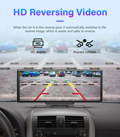 10.26'' Dash Cam 4K Car Mirror Video Player Wireless Carplay Android Auto GPS Car Monitor Multimedia Rearview Camera Dashboard