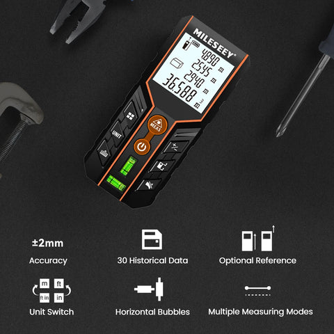 MILESEEY Laser Rangefinder D2 40M 60M 100M 120M Laser Tape Measure Double Horizontal Bubble Digital Roulette