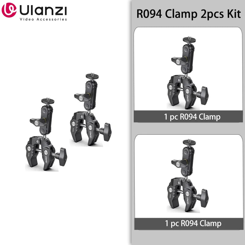 Ulanzi R094 Metal Super Clamp with Double Ball Head Magic Arm Clamp with 1/4" 3/8" Hole for DSLR Camera Monitor Light Mic Mount
