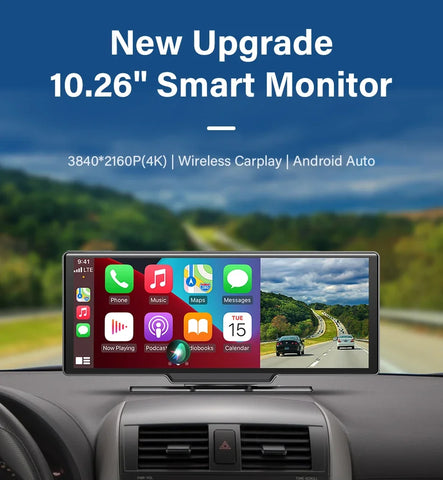 10.26'' Dash Cam 4K Car Mirror Video Player Wireless Carplay Android Auto GPS Car Monitor Multimedia Rearview Camera Dashboard