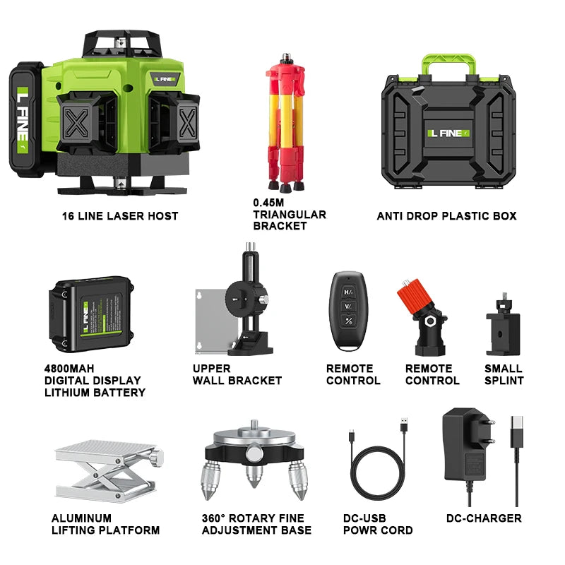 Lfine 4D 16 Lines 360°Self-leveling Laser Levels with Tripod and Suitcase Horizontal And Vertical Professional Laser Level Tool