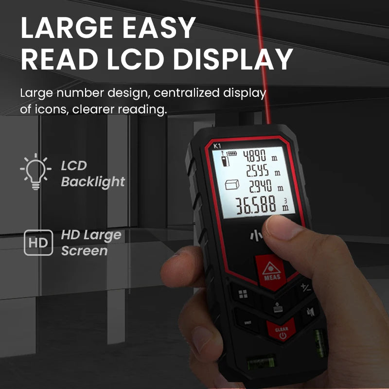 MILESEEY K1 Laser Tape Measure 50M 70M 100M 120M Double Horizontal Bubble Laser Distance Meter
