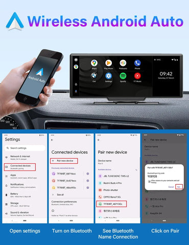 10.26'' Dash Cam 4K Car Mirror Video Player Wireless Carplay Android Auto GPS Car Monitor Multimedia Rearview Camera Dashboard