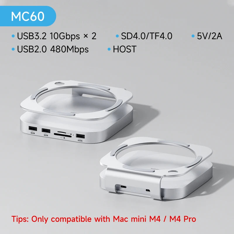 Hagibis USB C Hub with M.2 SSD Enclosure for Mac Mini M4/M4 Pro Stand Type-C Docking Station SSD Case USB3.2 Gen2 SD4.0 TF4.0